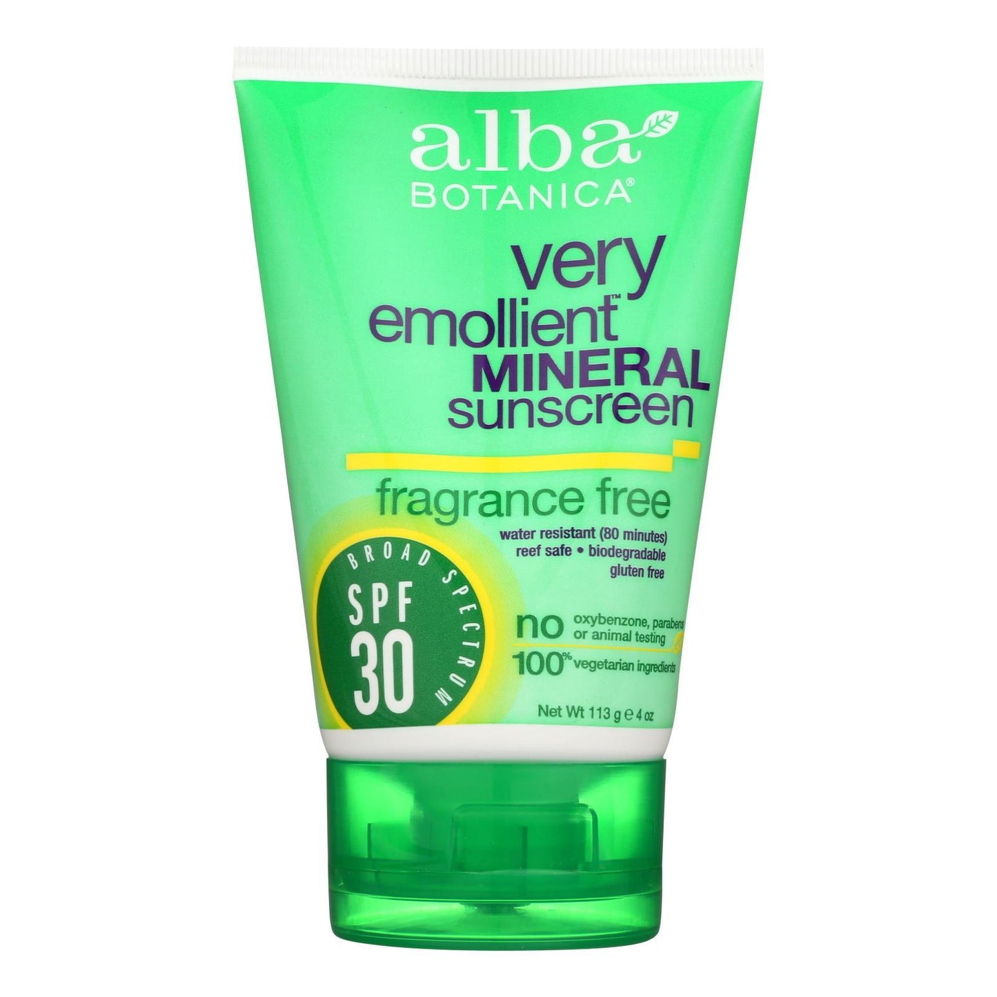 Alba Botanica - Mineral Sunscreen - Spf 30 Fragrance-free - 4 Fl Oz.