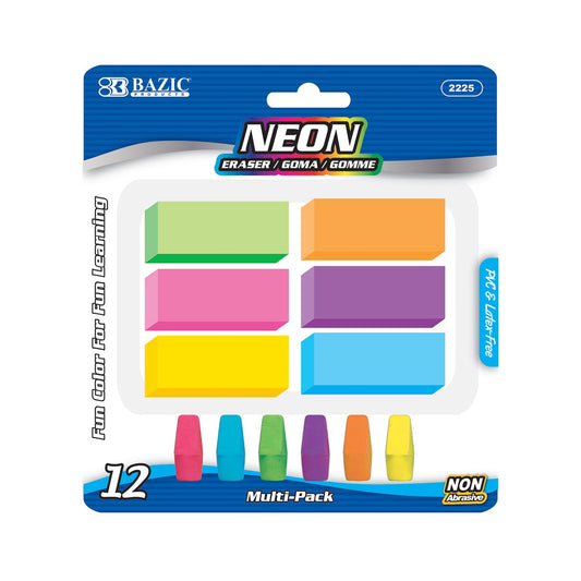 Bazic Neon Eraser Sets - 12-Set - 24 Packs