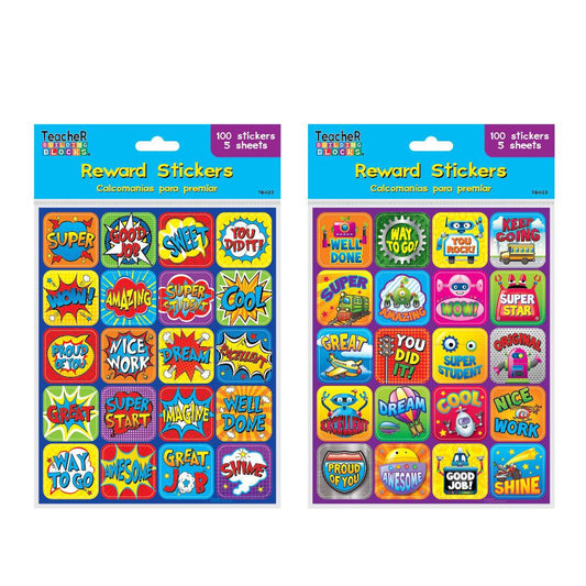 100 Positive Assorted Educational Reward Stickers (Packs of 12)