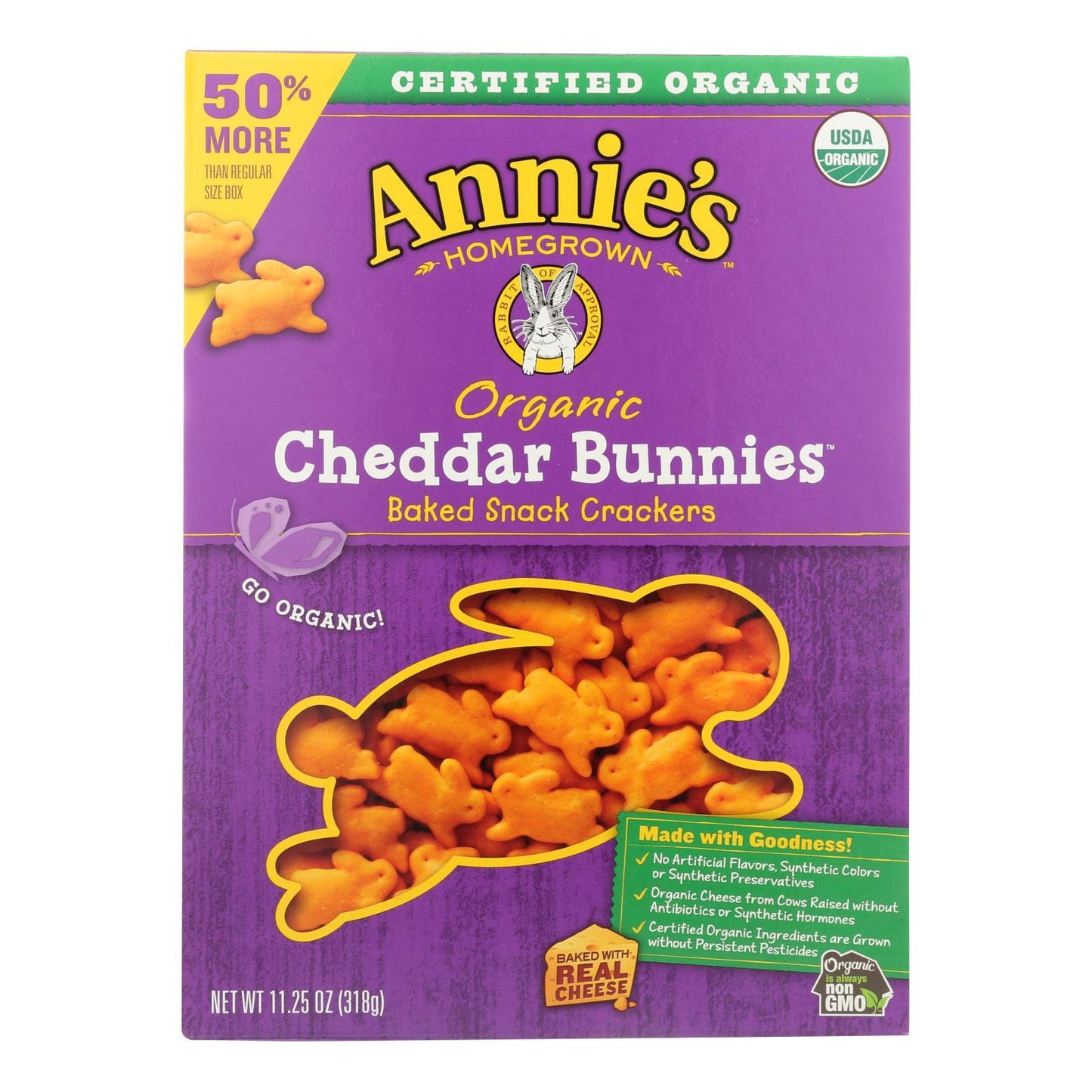 Annie's Homegrown Organic Bunnies Crackers, Cheddar (Case of 6)