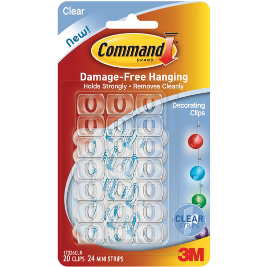 3M Command Mini Decorating Clips-clear 20 Clips & 24 Strips