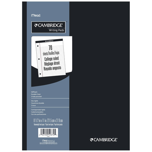 Cambridge Legal Pad 70 Sheets 8.5" x 11.75" College Ruled 3 Hole, White